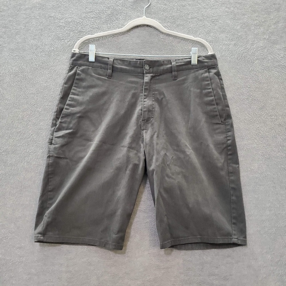 Volcom Men‎ Shorts 32 Gray Chino Pockets High Rise Cotton Logo 10" Inseam